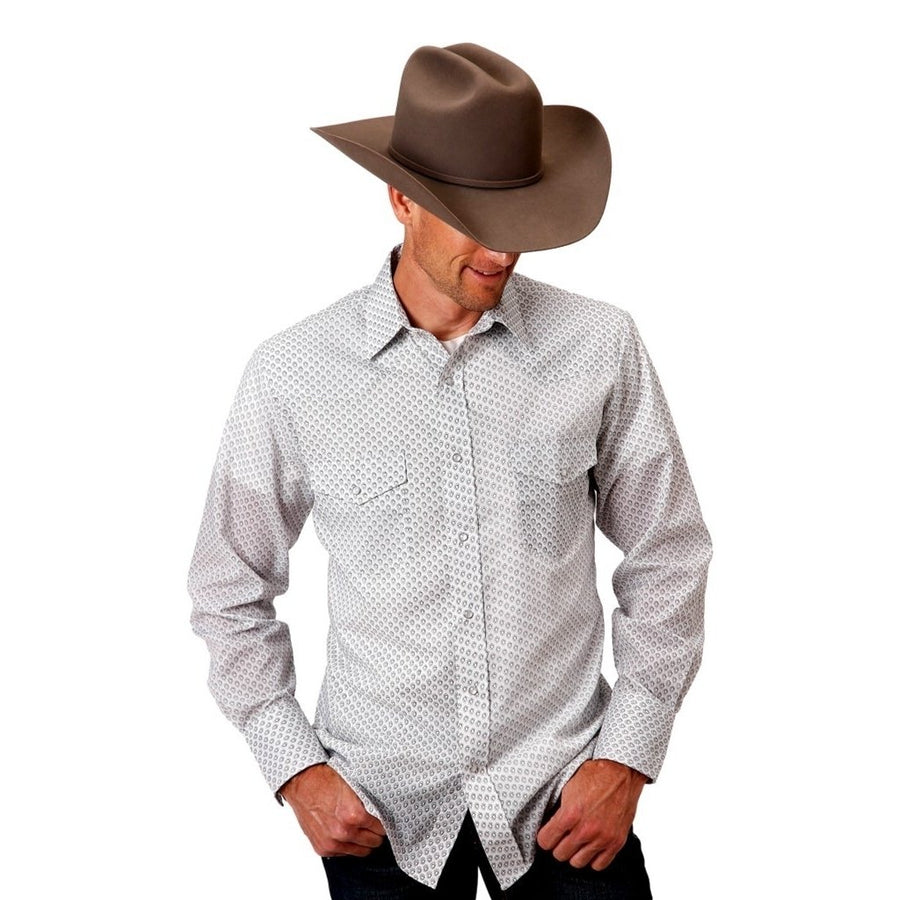 Roper Western Shirt Mens L/S Teardrop White 01-001-0019-0442 WH Image 1