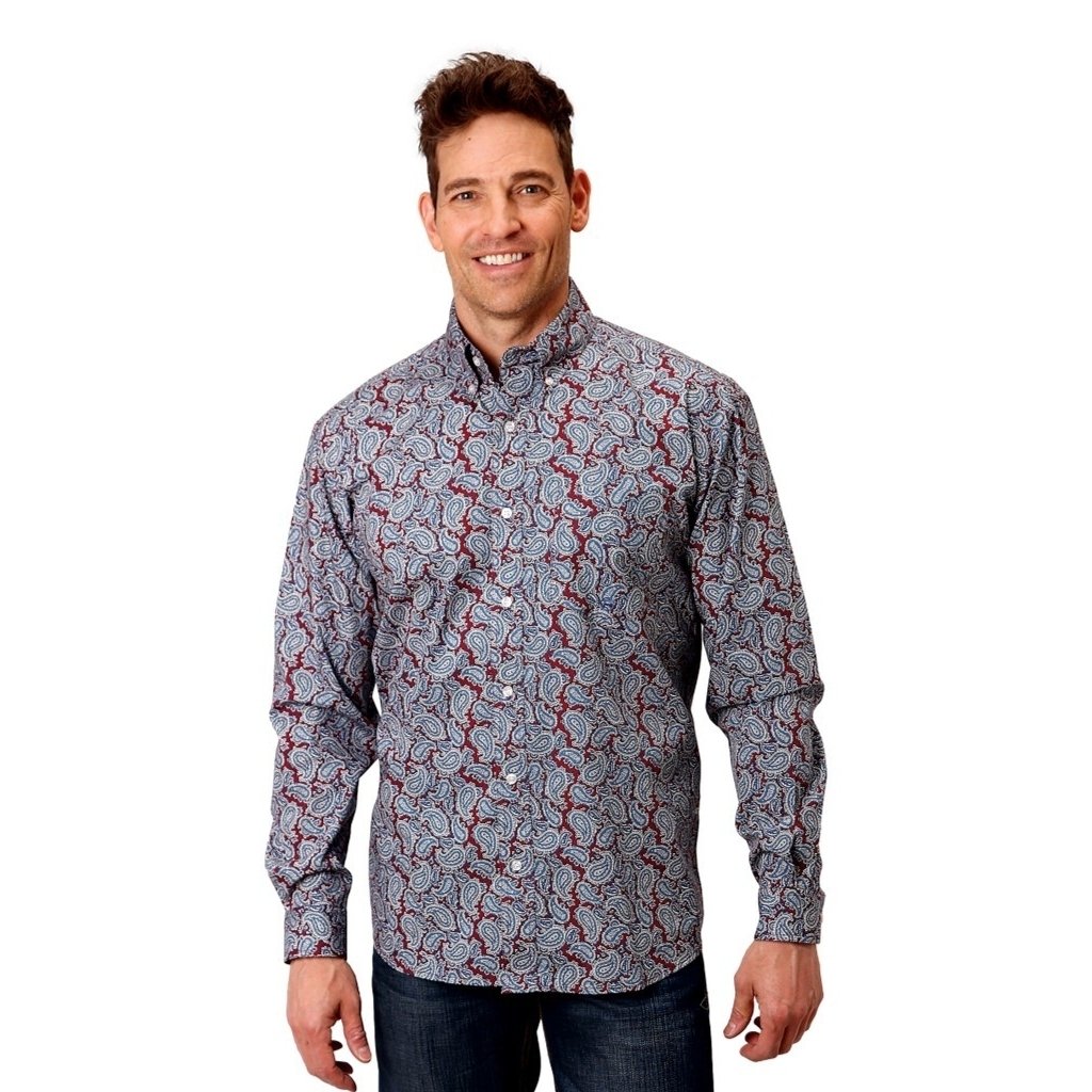 Roper Western Shirt Mens Long Sleeve Paisley Wine 03-001-0326-4012 WI Image 1