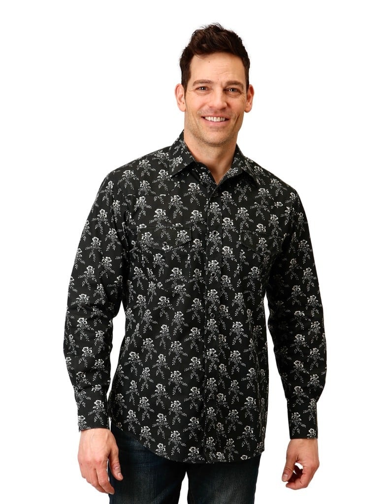 Roper Western Shirt Mens L/S Print Snap Black 01-001-0019-0705 BL Image 1