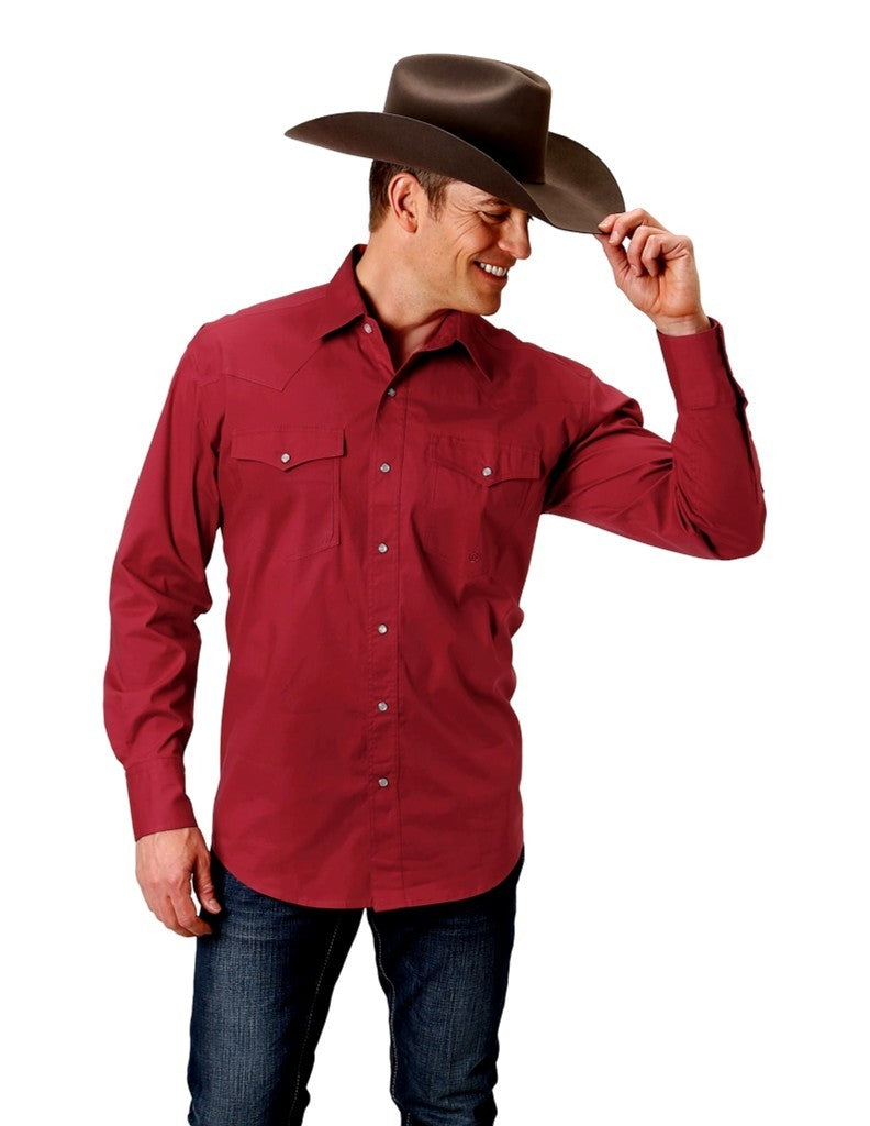 Roper Western Shirt Mens L/S Yokes Solid Red 03-001-0765-2105 RE Image 1