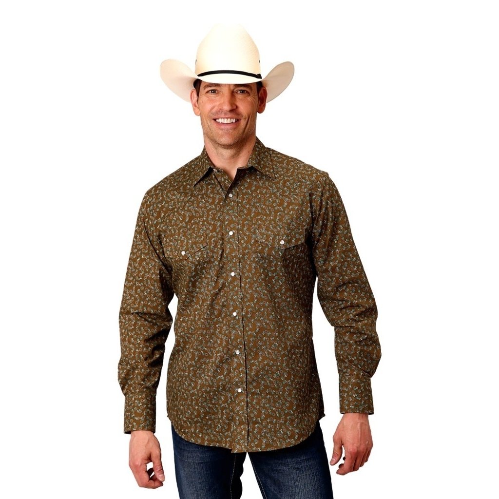 Roper Western Shirt Mens L/S Print Snap Brown 01-001-0019-0443 BR Image 1