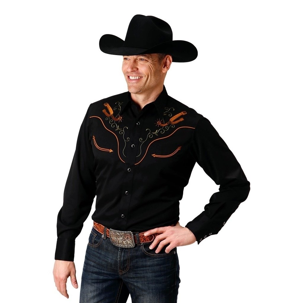 Roper Western Shirt Mens L/S Old West Black 03-001-0040-0671 BL Image 1