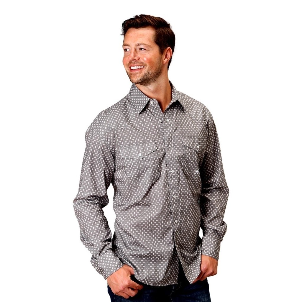 Roper Western Shirt Mens L/S Setting Sun Gray 03-001-0225-4017 GY Image 1