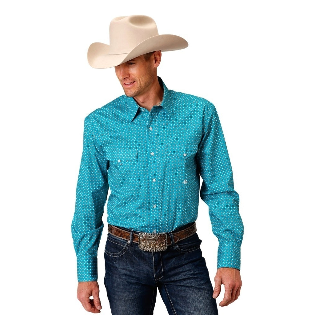 Roper Western Shirt Mens L/S Foulard Turquoise 03-001-0225-4009 BU Image 1