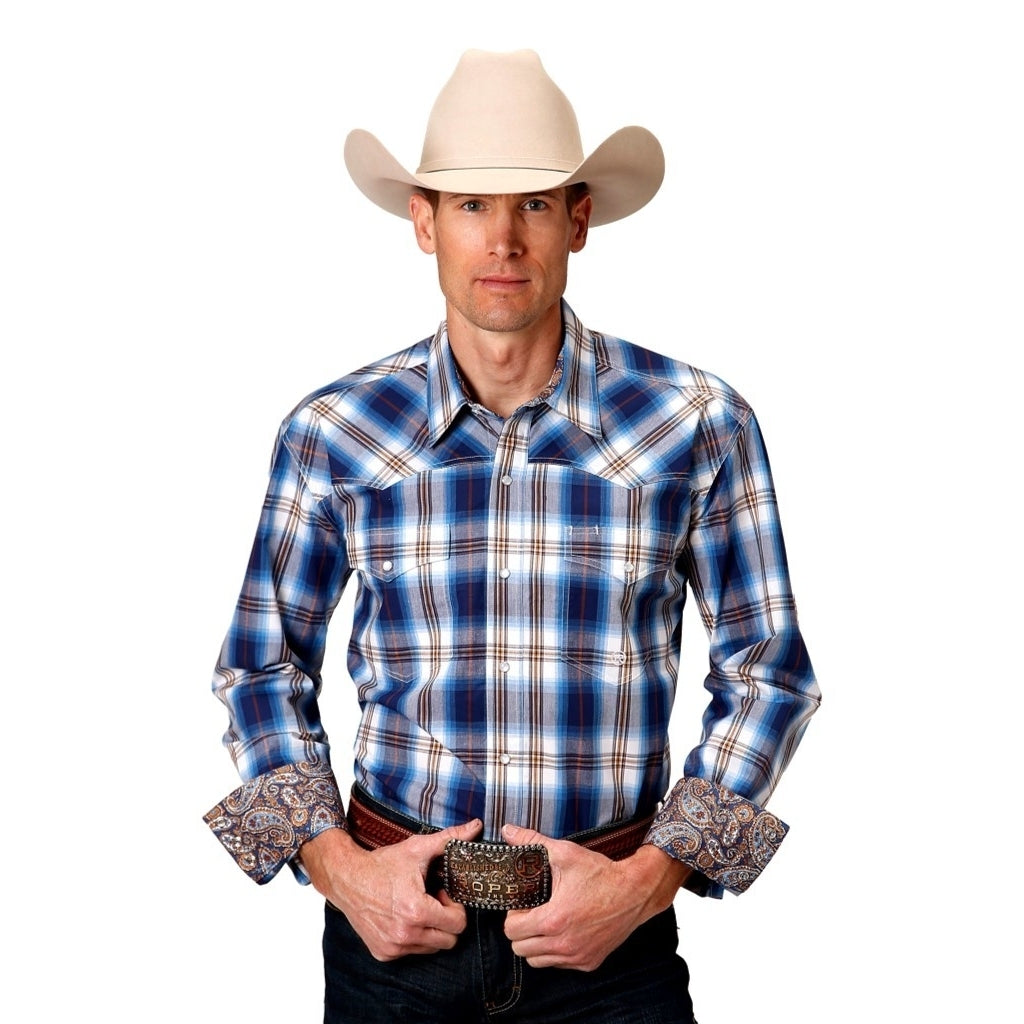 Roper Western Shirt Mens L/S Country Roads Blue 03-001-0278-2084 BU Image 1