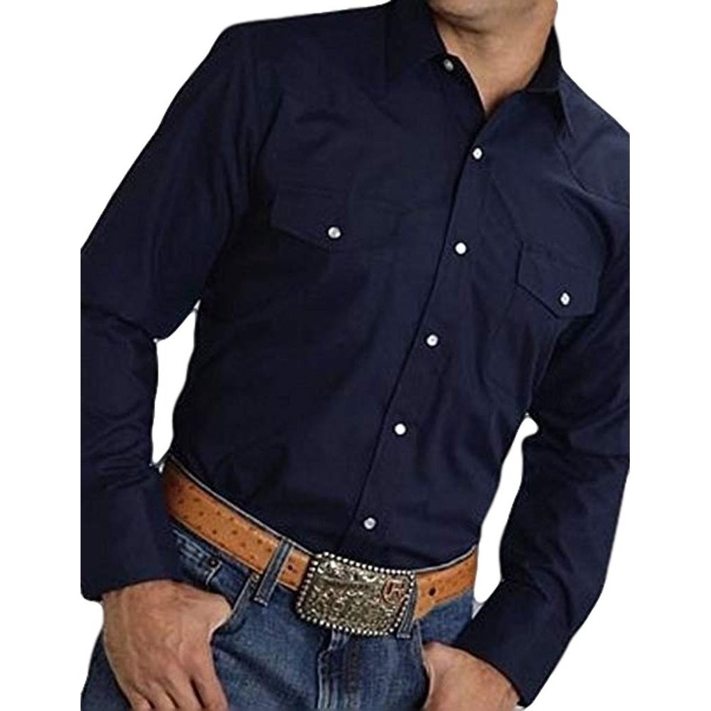 Roper Western Shirt Mens L/S Solid Snap Navy 01-001-0025-0902 BU Image 1