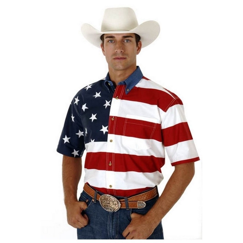 Roper Western Shirt Mens S/S Button USA Flag Red 03-002-0185-0101 RE Image 1