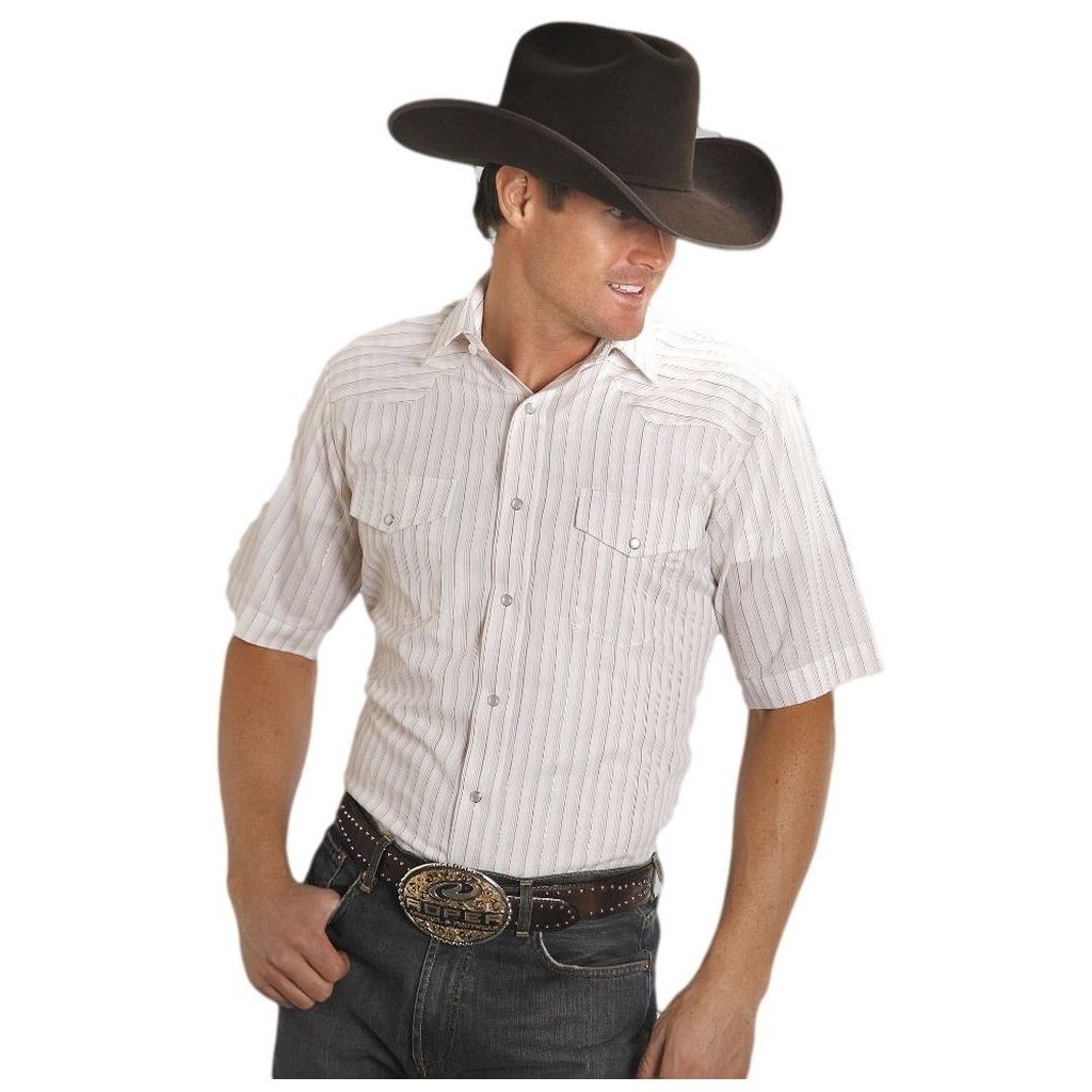 Roper Western Shirt Mens S/S Snap Stripe White 01-002-0145-0925 WH Image 1