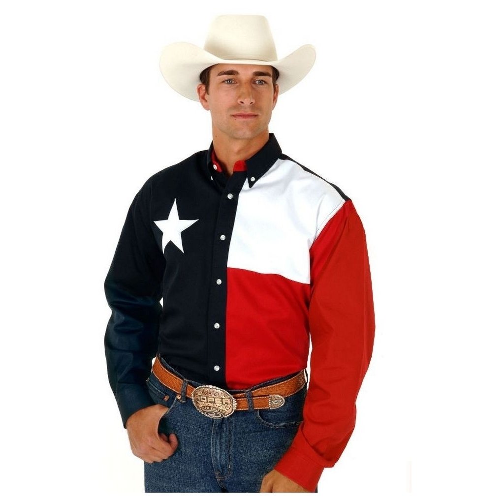 Roper Western Shirt Men L/S Button Texas Flag Navy 03-001-0185-0201 NA Image 1