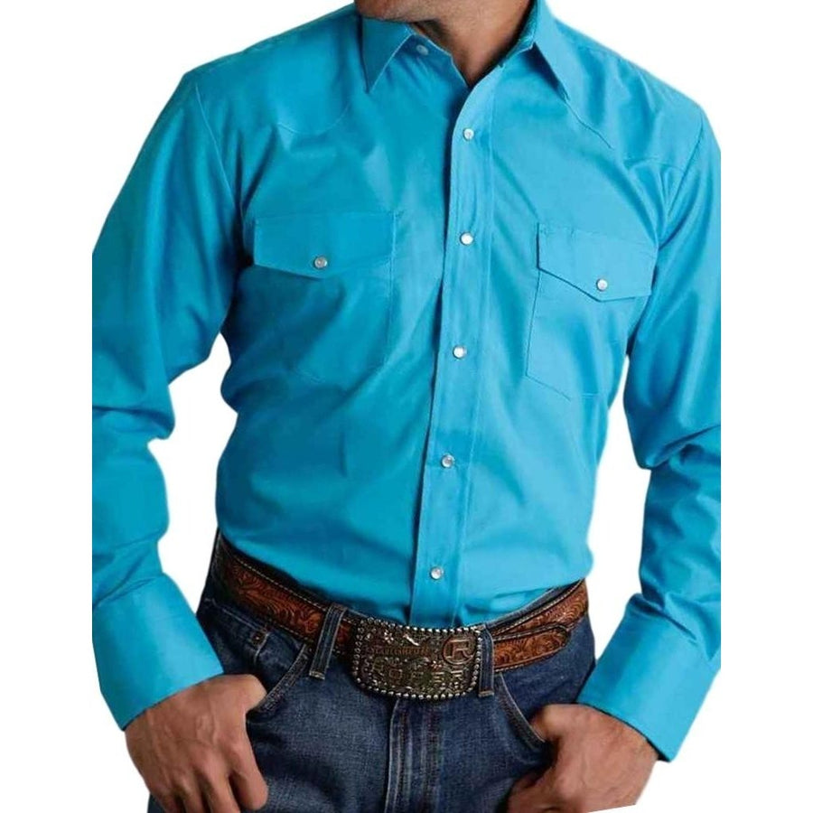 Roper Western Shirt Mens L/S Solid Snap Turquoise 01-001-0025-0901 BU Image 1