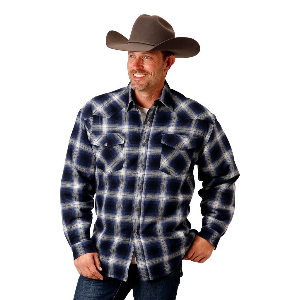 Roper Western Jacket Mens Tall Flannel Blue 03-097-0719-4696 BU Image 1