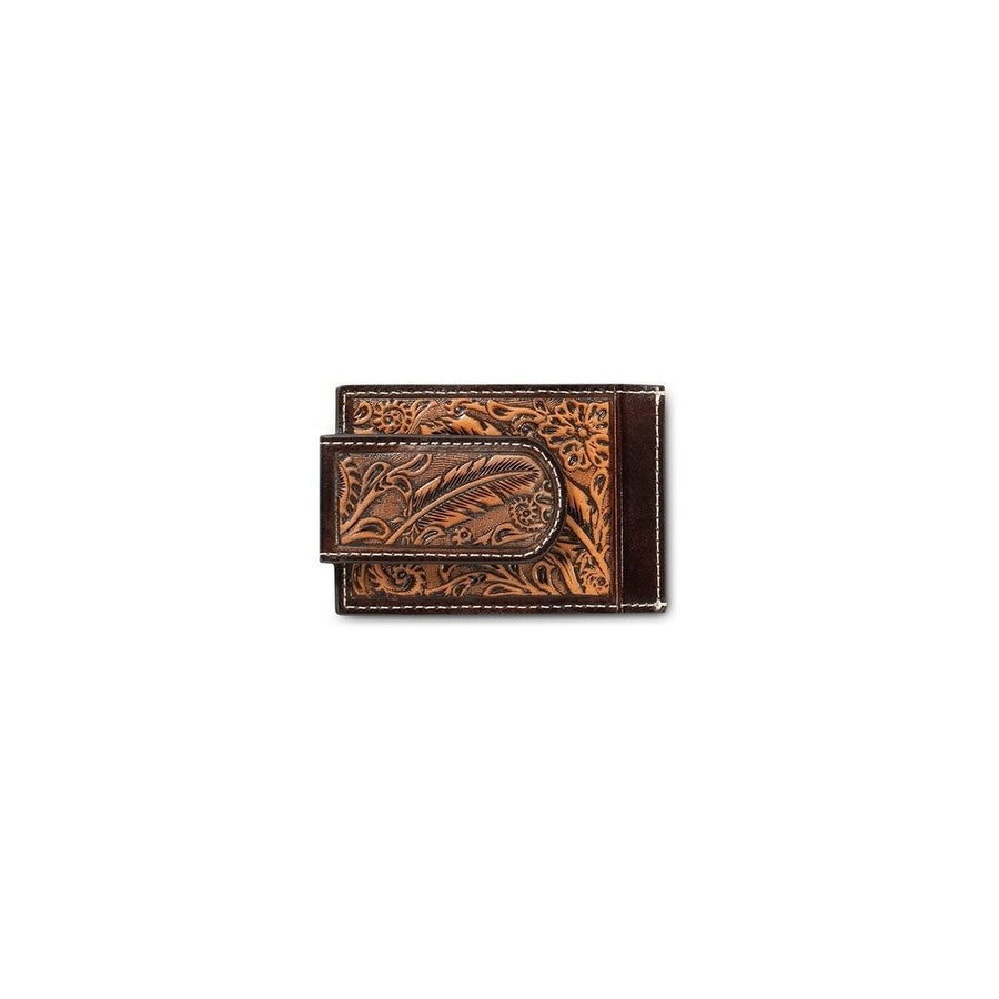 Ariat Western Money Clip Mens Embossed Floral Feather Brown A3557802 Image 1