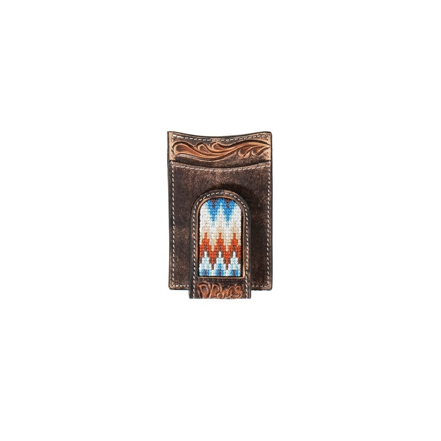 3D Western Money Clip Mens Tooled Embroidered Inlay Brown D250010302 Image 1