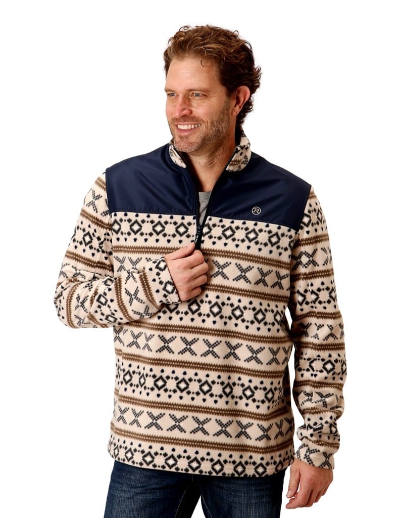 Roper Western Jacket Mens Fleece Zip Aztec Cream 03-097-0692-6163 WH Image 1