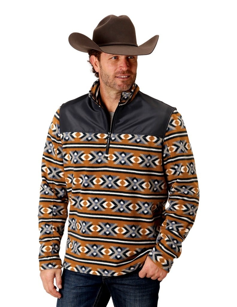 Roper Western Jacket Mens Zip Aztec Fleece Orange 03-097-0692-6162 OR Image 1