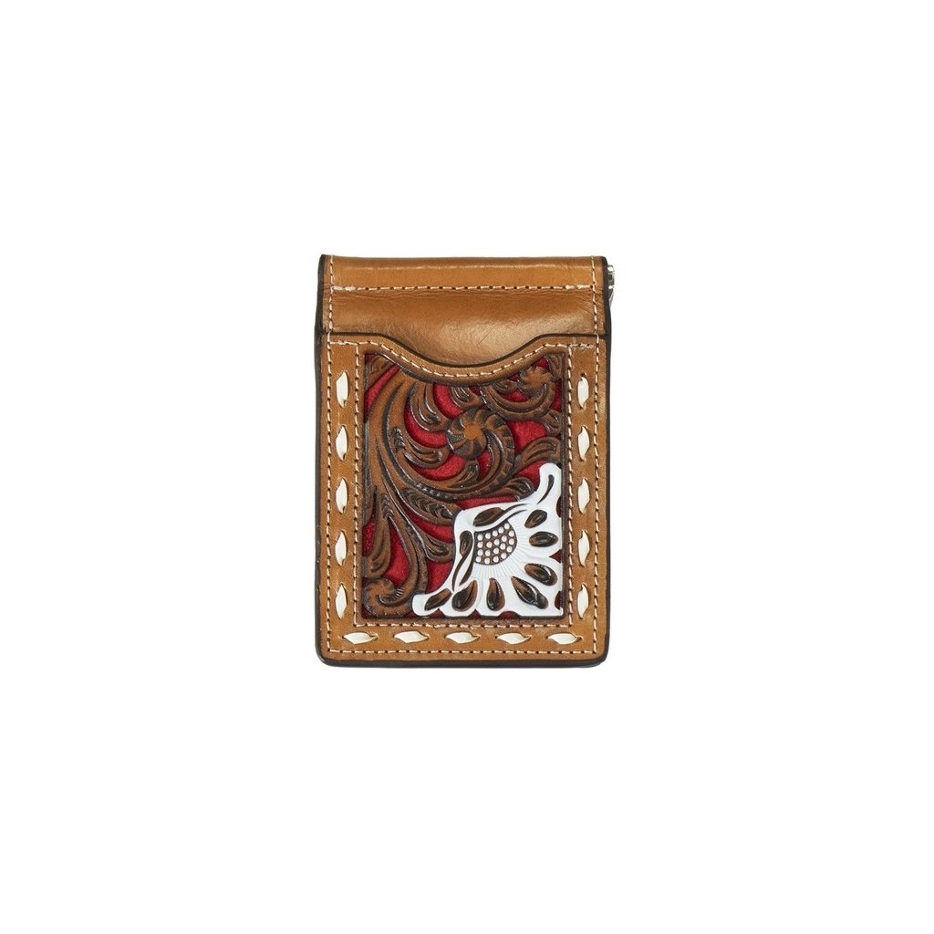 Nocona Western Money Clip Mens Floral Suede Underlay Tan Red N5415004 Image 1