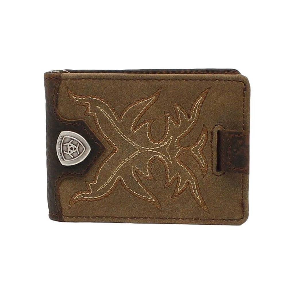 Ariat Western Money Clip Mens Bifold Boot Stitching Med Brown A3510944 Image 1