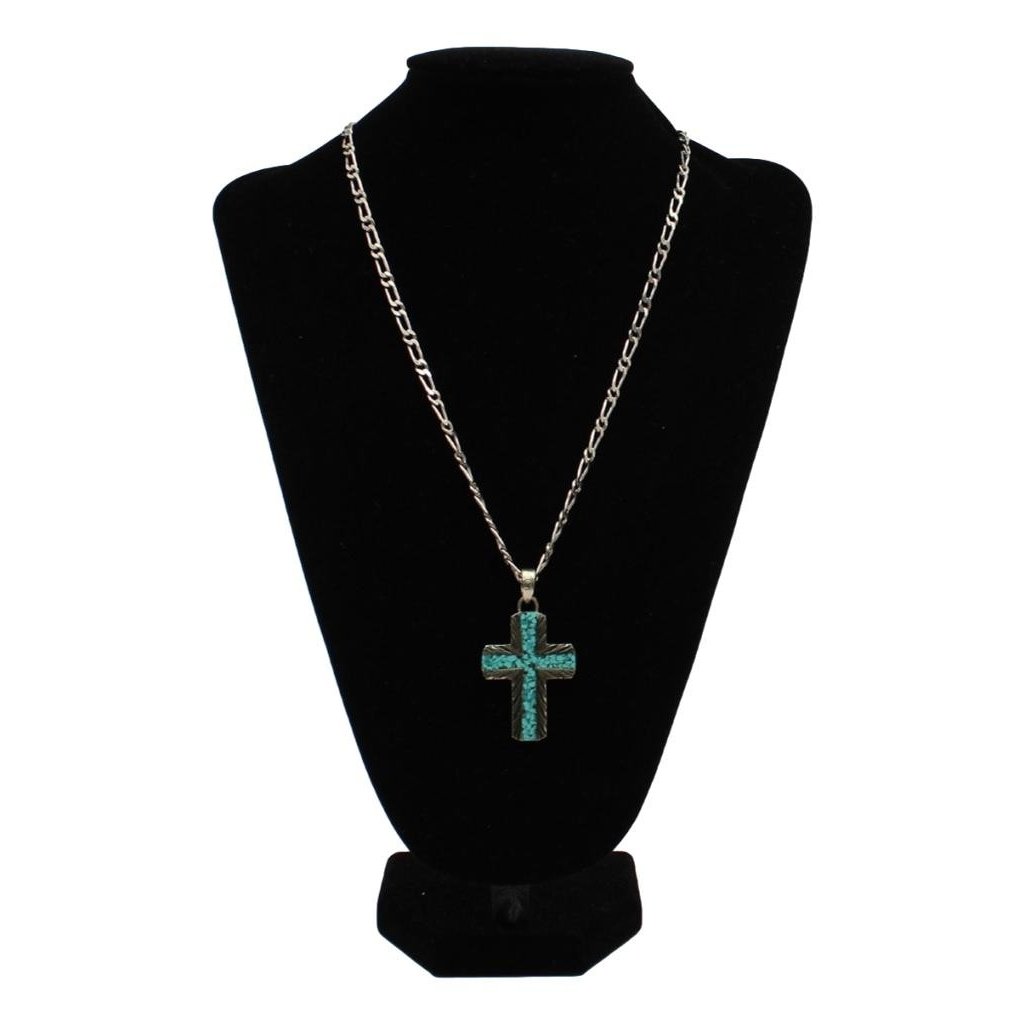 Silver Strike Western Necklace Mens Cross Pendant Inlay Design D47001 Image 1