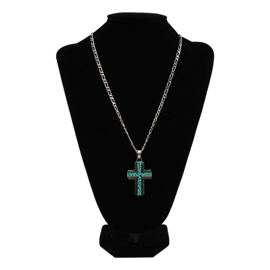 Silver Strike Western Necklace Mens Cross Pendant Inlay Design D47001 Image 1