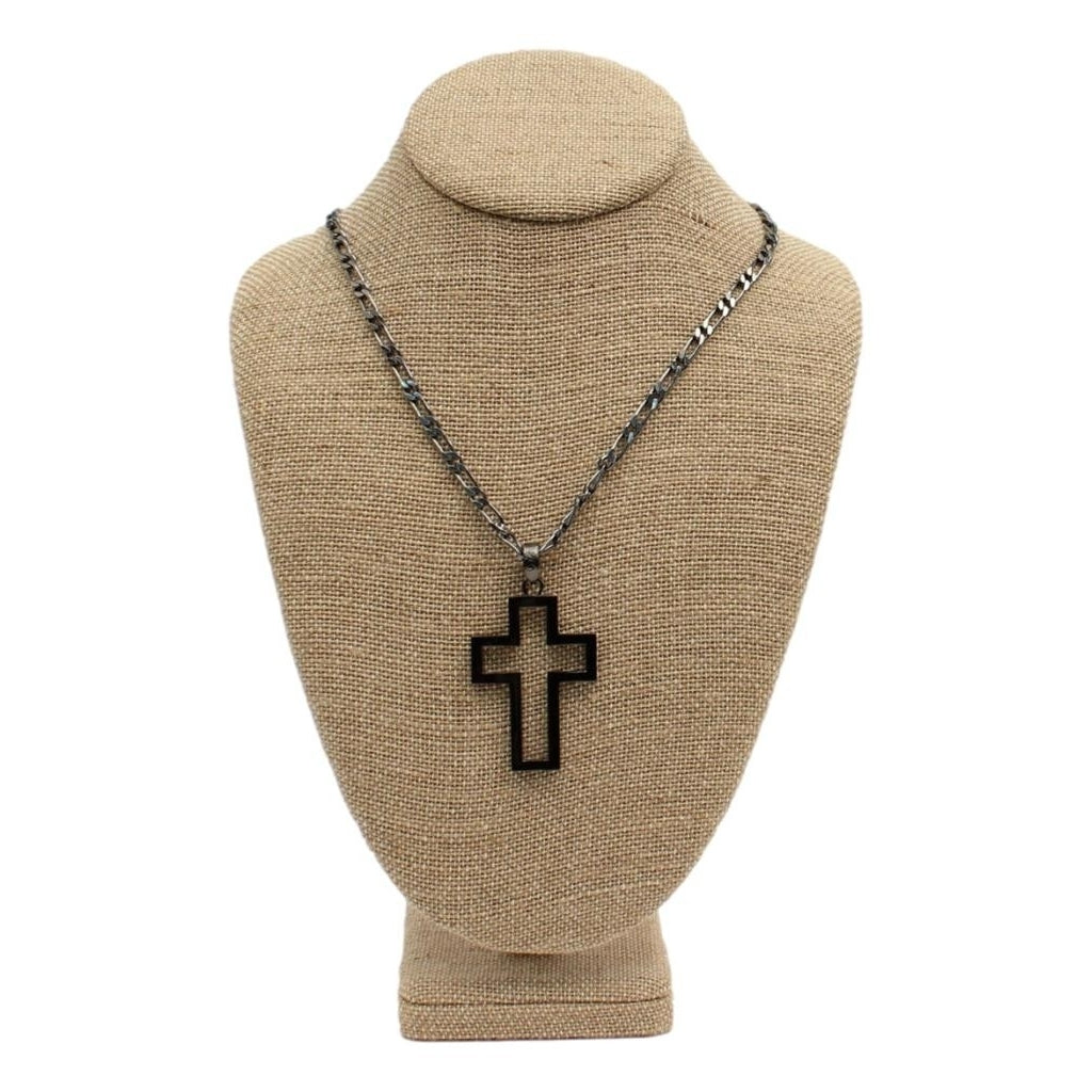 Silver Strike Western Necklace Men Cutout Cross Gunmetal Finish D47006 Image 1