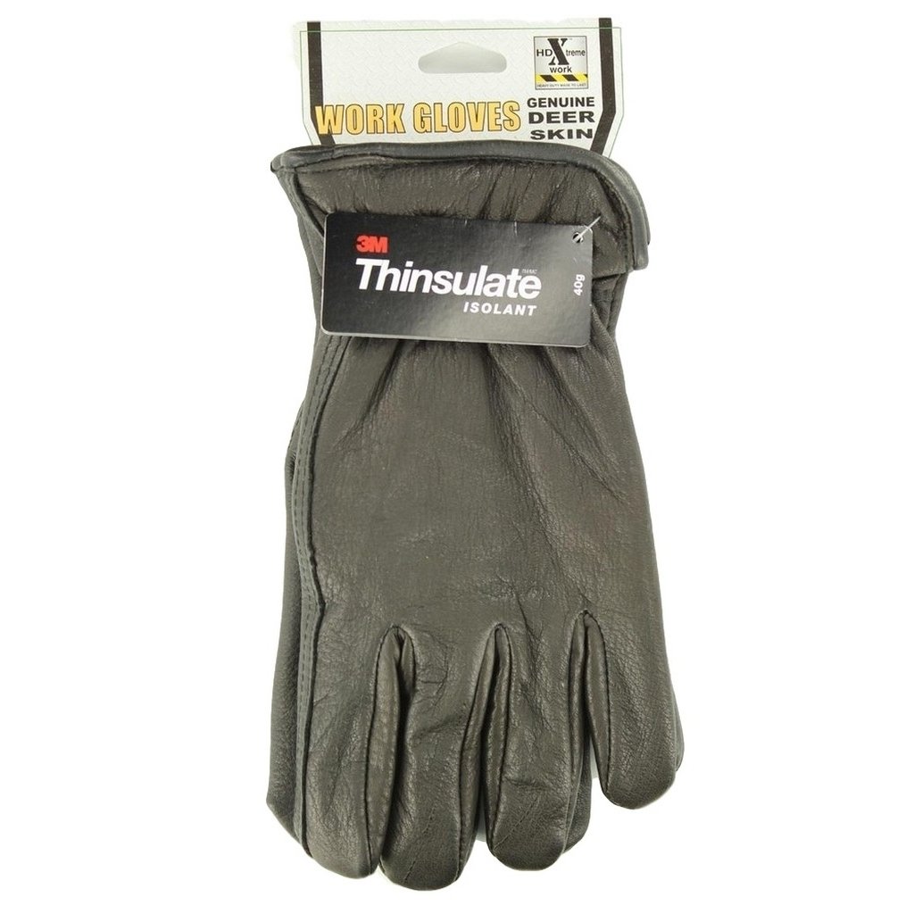 HD Xtreme Work Gloves Mens Durable Deerskin Insulated M Black H2111401 Image 1