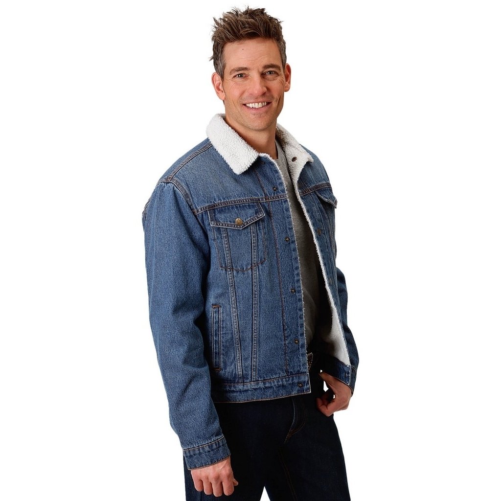 Roper Western Jacket Mens Denim Sherpa Snap Blue 03-097-0671-7005 BU Image 1