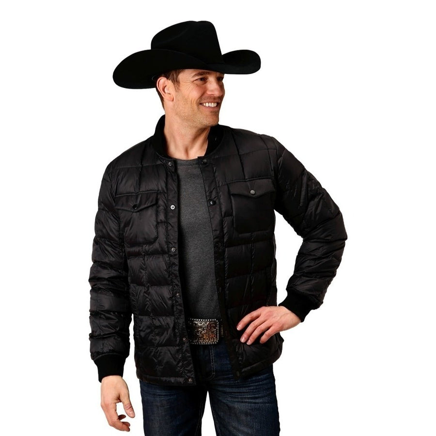 Roper Western Jacket Mens Down Quilt Filled Black 03-097-0693-6160 BL Image 1