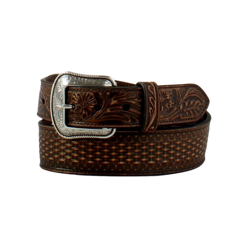 3D Western Belt Mens Floral Billet Tabs Basket Stamp Brown D100014902 Image 1