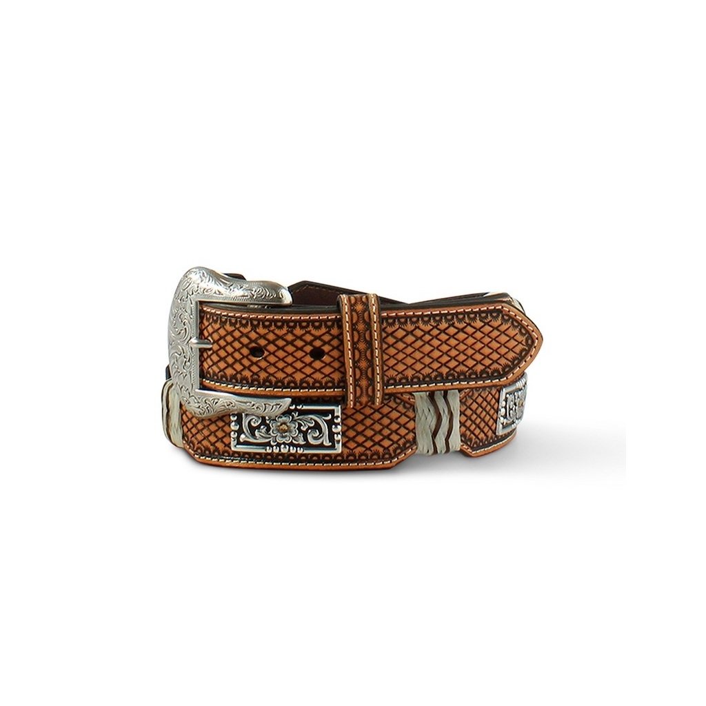 Ariat Western Belt Mens Scalloped Edges Rawhide Wrap Tan A1040508 Image 1