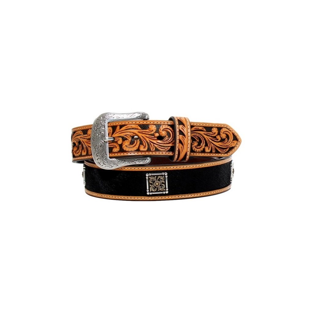 Nocona Western Belt Mens Calf Hair Inlay Concho Floral Tool N210006101 Image 1