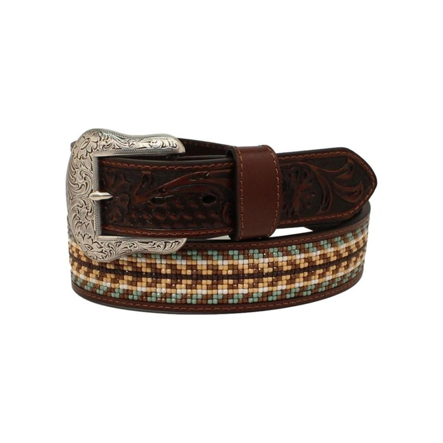 Nocona Western Belt Men Embossed Beaded Inlay Floral Tooled N210005302 Image 1