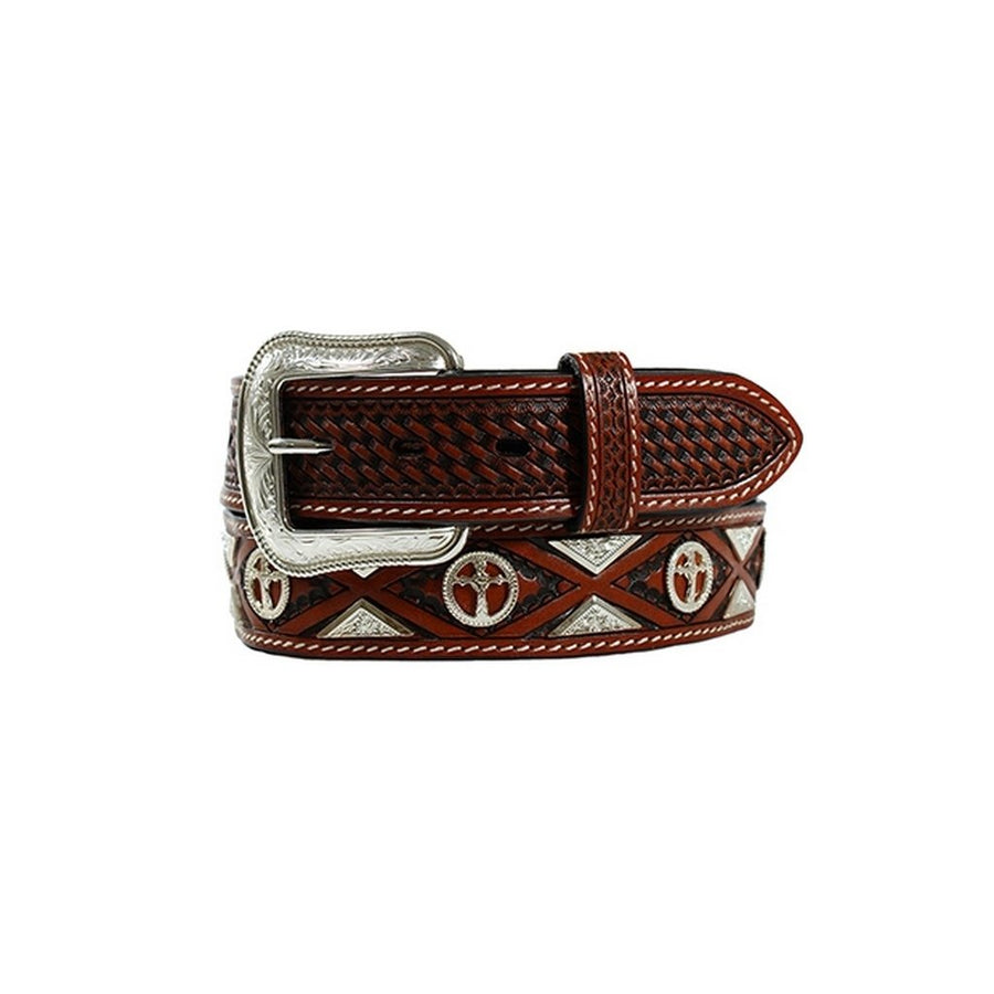 3D Western Belt Mens Cross Concho Basket Stamp Buckle D100014202 Image 1