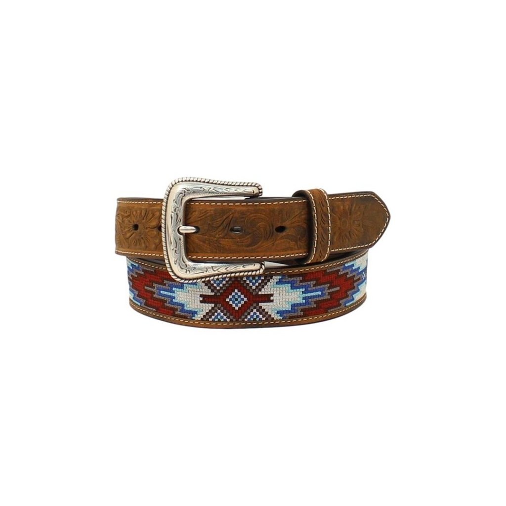 Nocona Western Belt Mens Embroidered Inlay Floral Tooled N210004644 Image 1