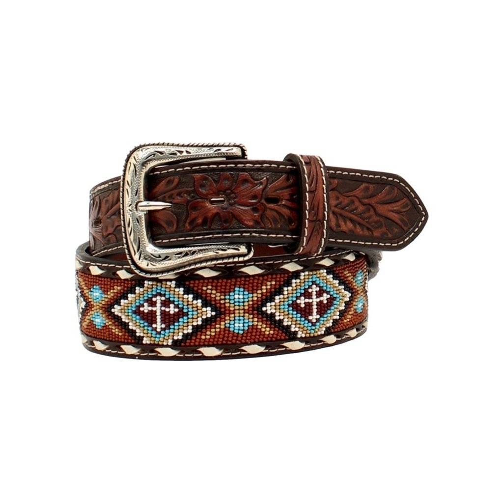 Nocona Western Belt Mens Floral Tooled Buck Lacing Beads N210005532 Image 1