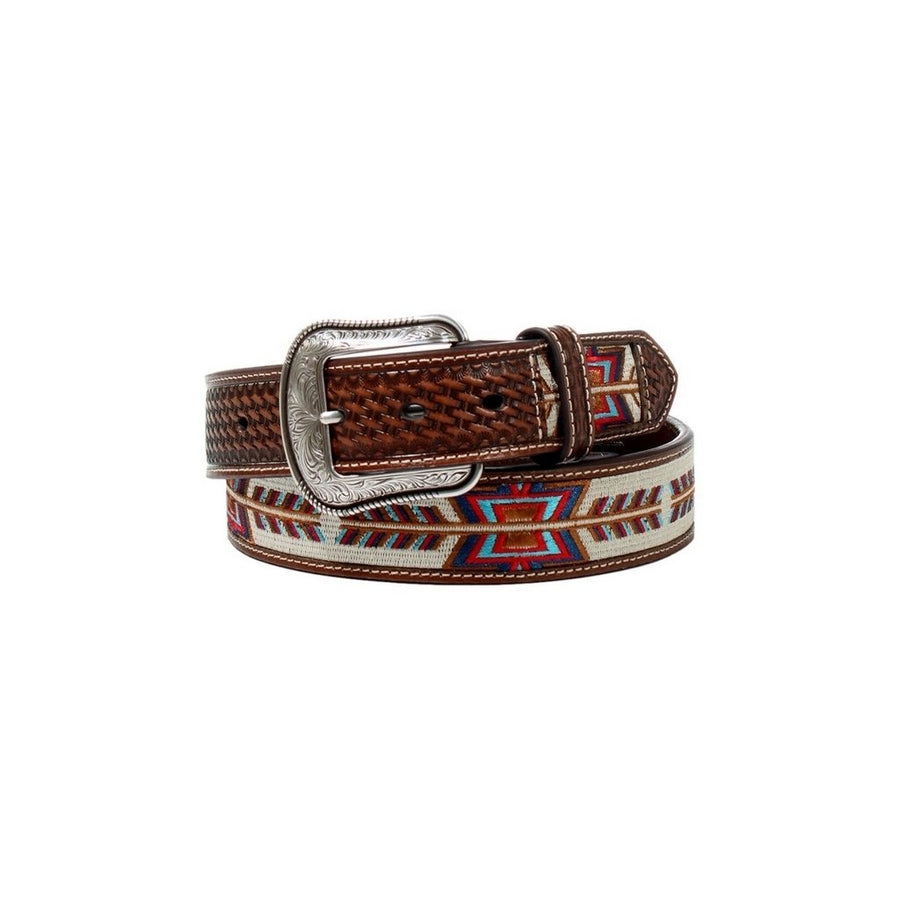 3D Western Belt Mens Arrow Embroidery Basket Tabs Leather D100013702 Image 1