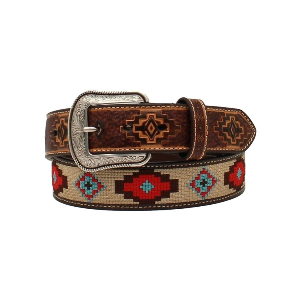 3D Western Belt Mens Embossed Aztec Design Leather D100012808 Image 1