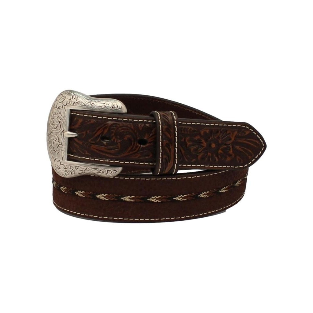 Ariat Western Belt Mens Floral Tooled Braided Strip Leather A1039002 Image 1