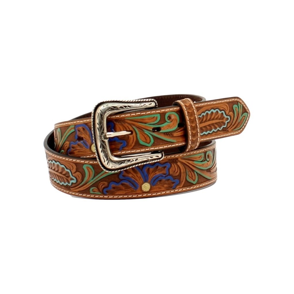 Nocona Western Belt Mens Floral Tooled Painted Leather N210005602 Image 1