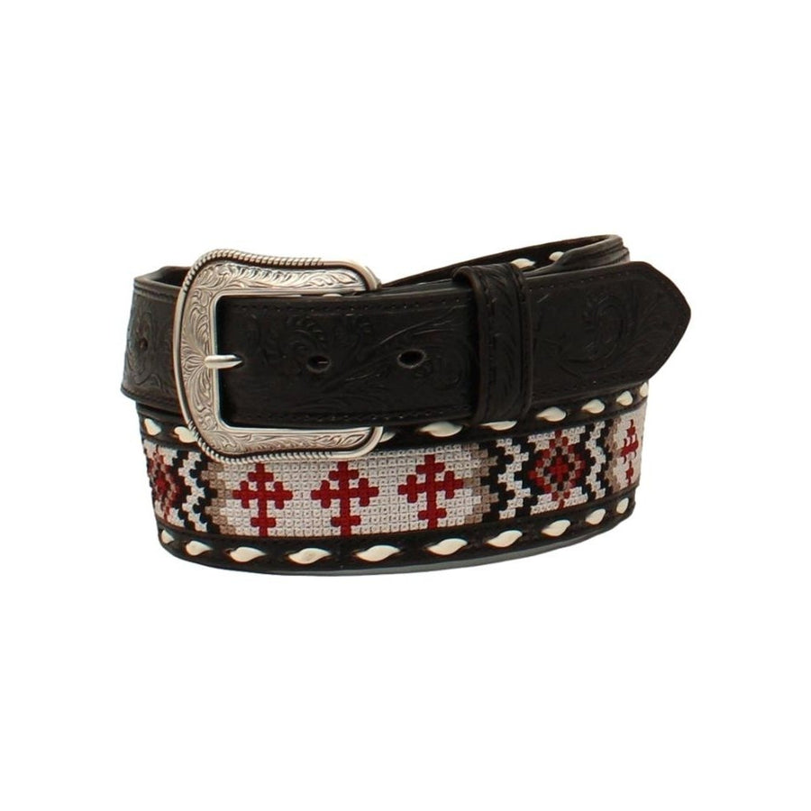 3D Western Belt Mens Southwestern Cross Floral Tooled Tabs D100012601 Image 1