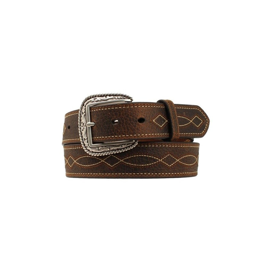 Ariat Western Belt Mens 1 1/2" Stitched Etched Buckle Brown A1034202 Image 1