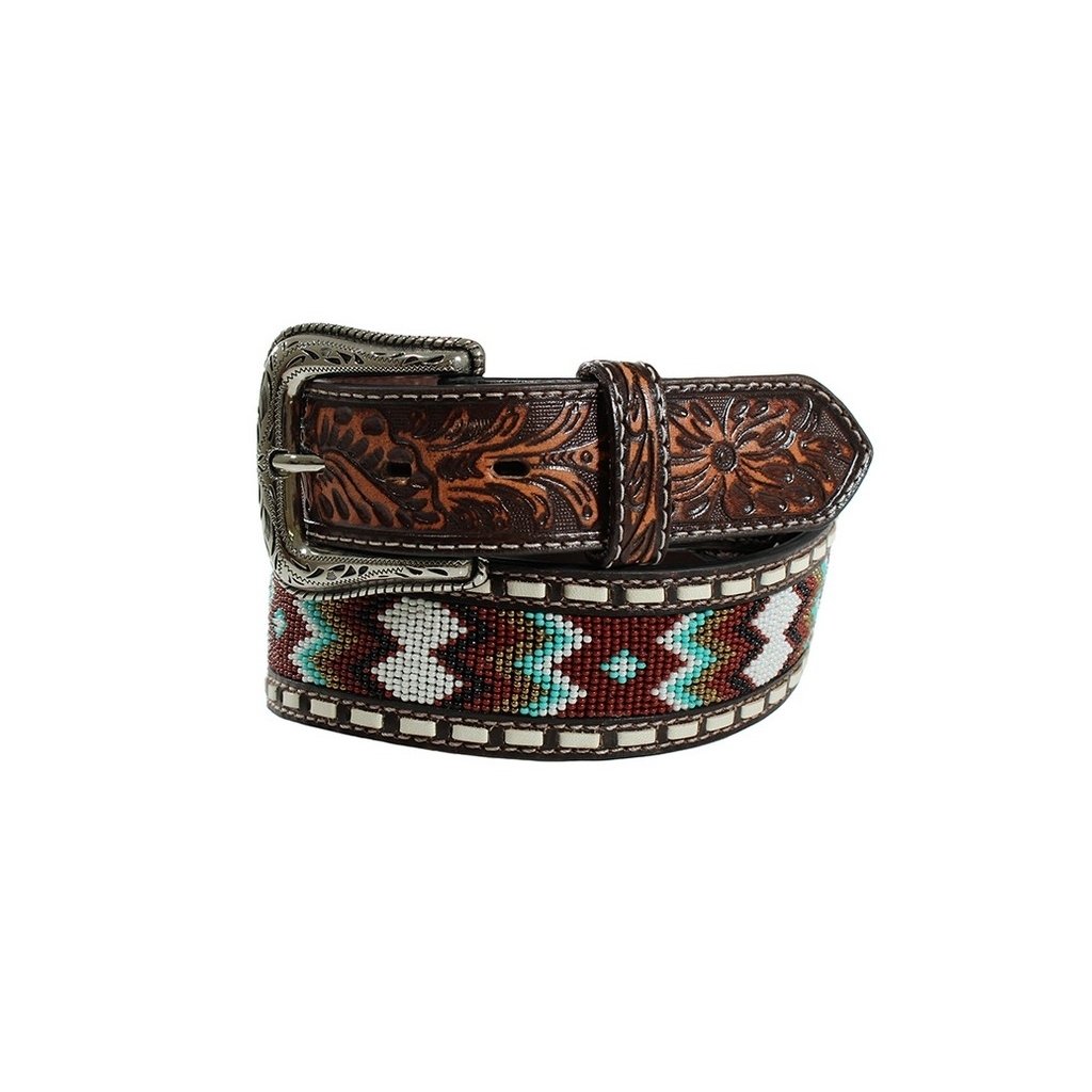 Ariat Western Belt Mens Zig Zag Beaded Embossed Buck Lace A1040402 Image 1