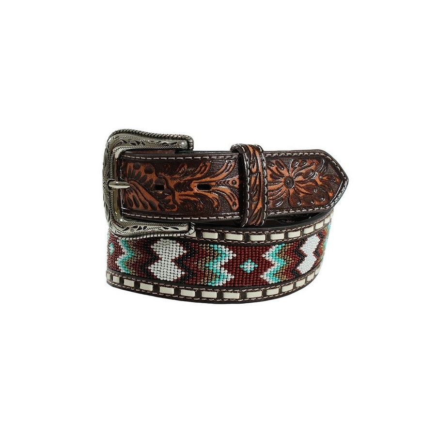 Ariat Western Belt Mens Zig Zag Beaded Embossed Buck Lace A1040402 Image 1