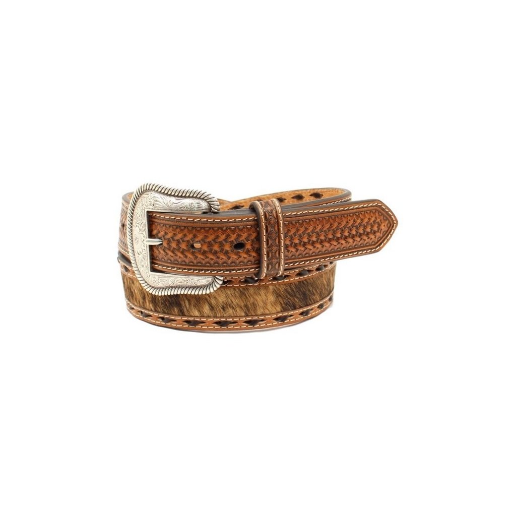 Nocona Western Belt Mens Calf Hair Contrast Stitch Tan N210000608 Image 1