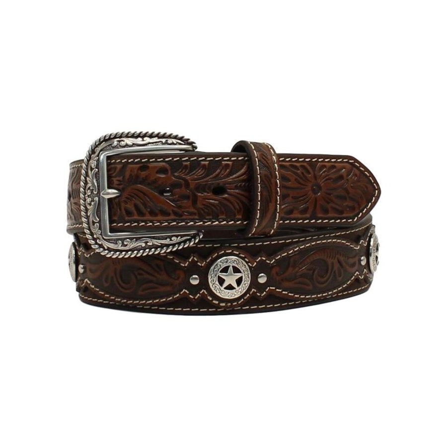 Ariat Western Belt Mens Floral Embossed Cutout Star Conchos A1037602 Image 1