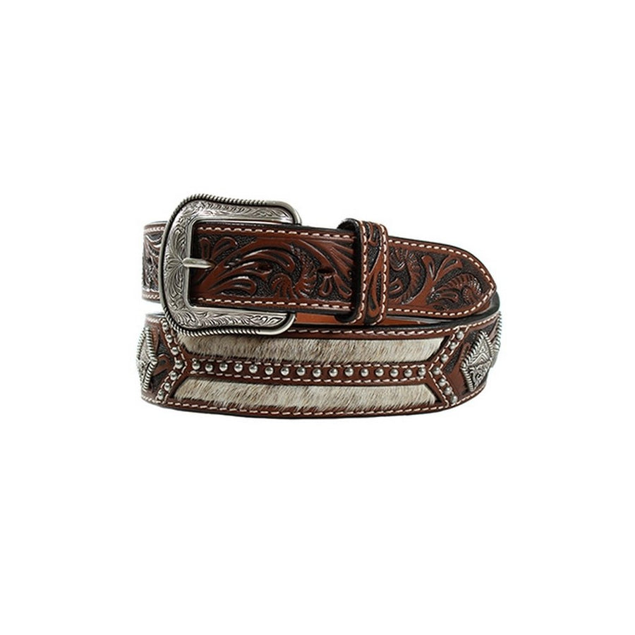 3D Western Belt Mens Calf Hair Inlay Studs Contrast Stitch D100013602 Image 1