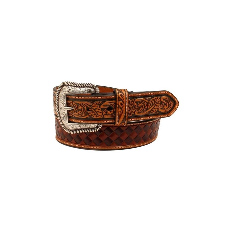 Nocona Western Belt Mens Basketweave 1 1/2" Engraved Brown N210000502 Image 1