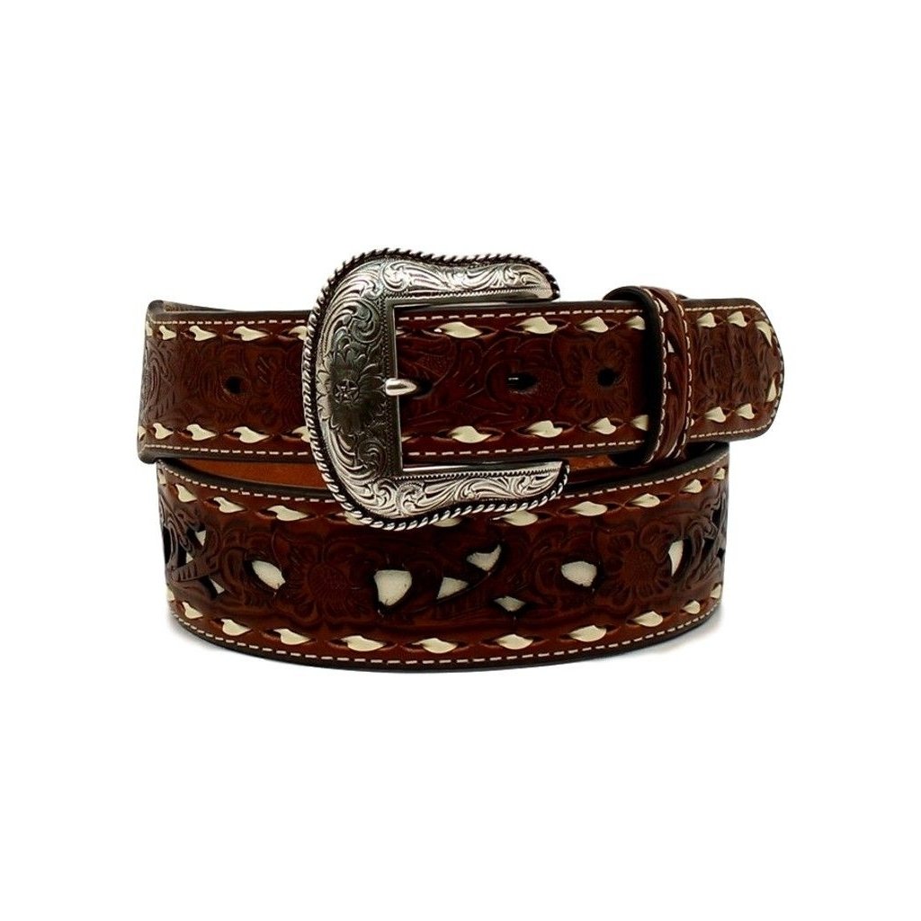 Nocona Western Belt Mens Lacing Embossed Floral Contrast Tan N2410908 Image 1