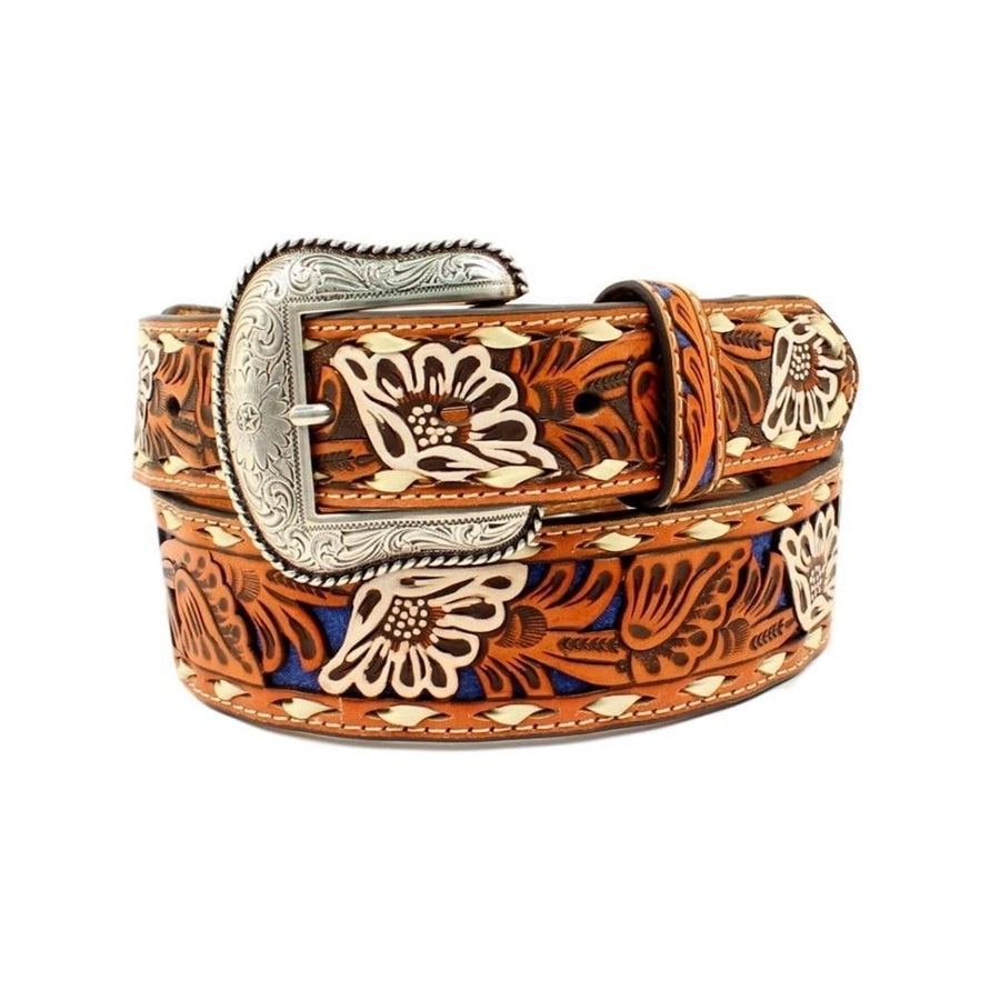 Nocona Western Belt Mens Painted Floral Pierced Leather N2413027 Image 1