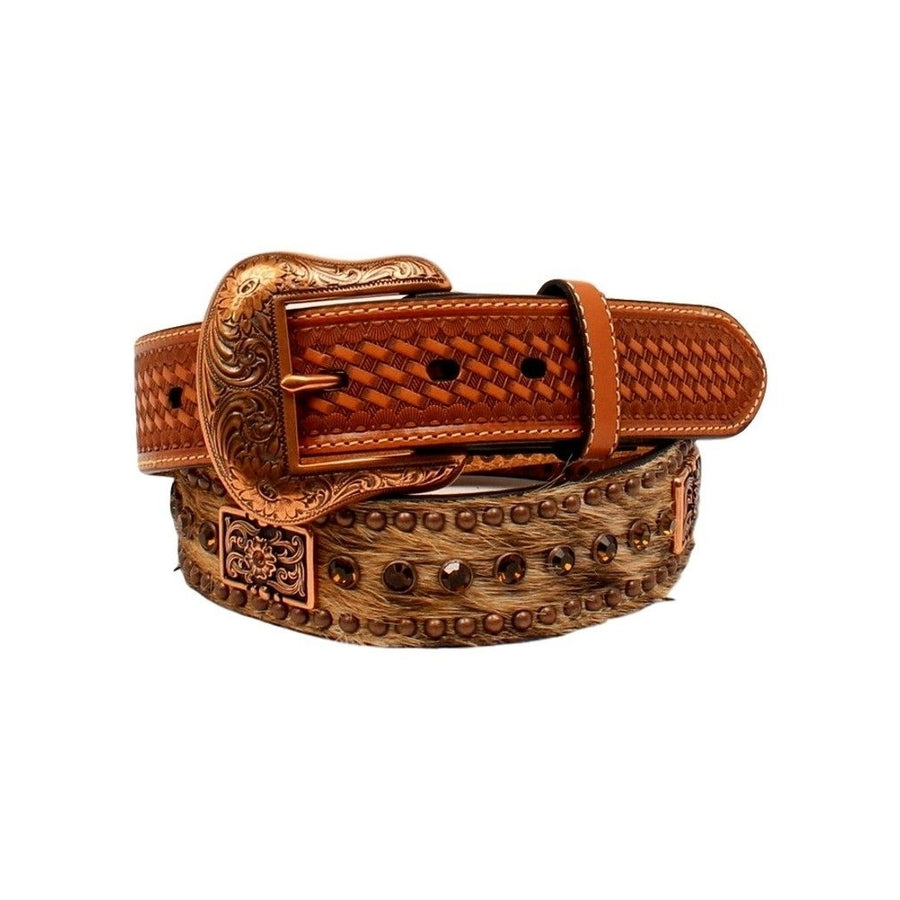 Nocona Western Belt Mens Square Conchos Rhinestones Rope Tan N2412508 Image 1