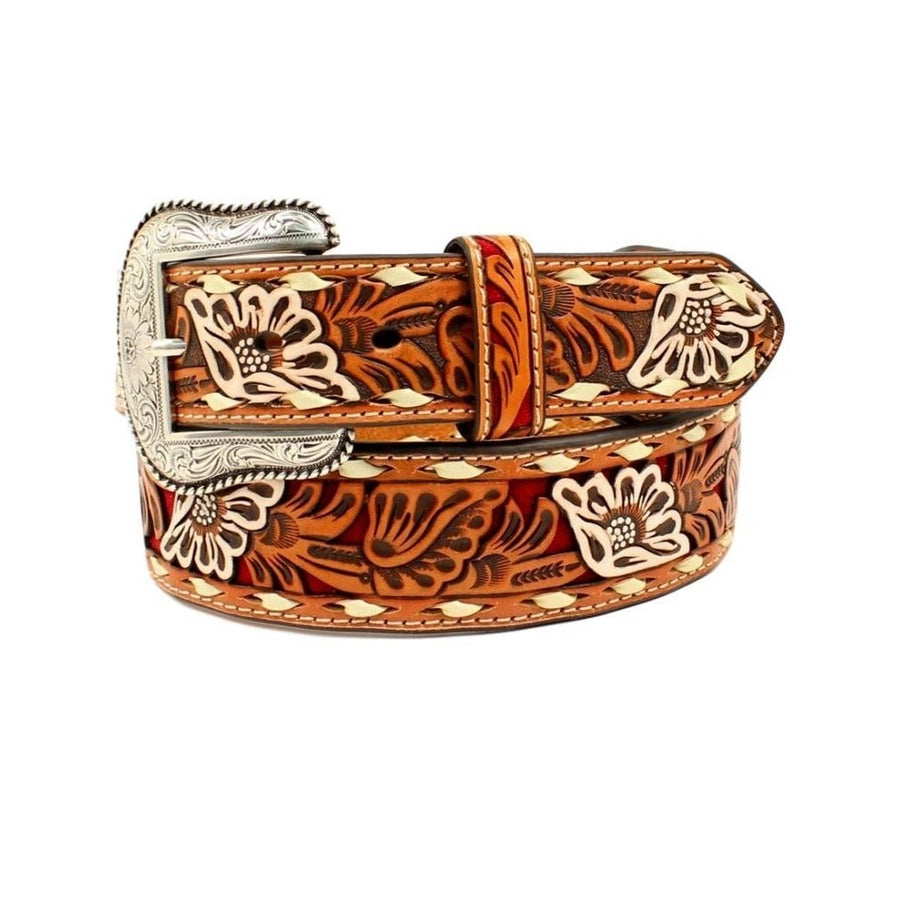 Nocona Western Belt Mens Painted Floral Pierced Leather N2413004 Image 1